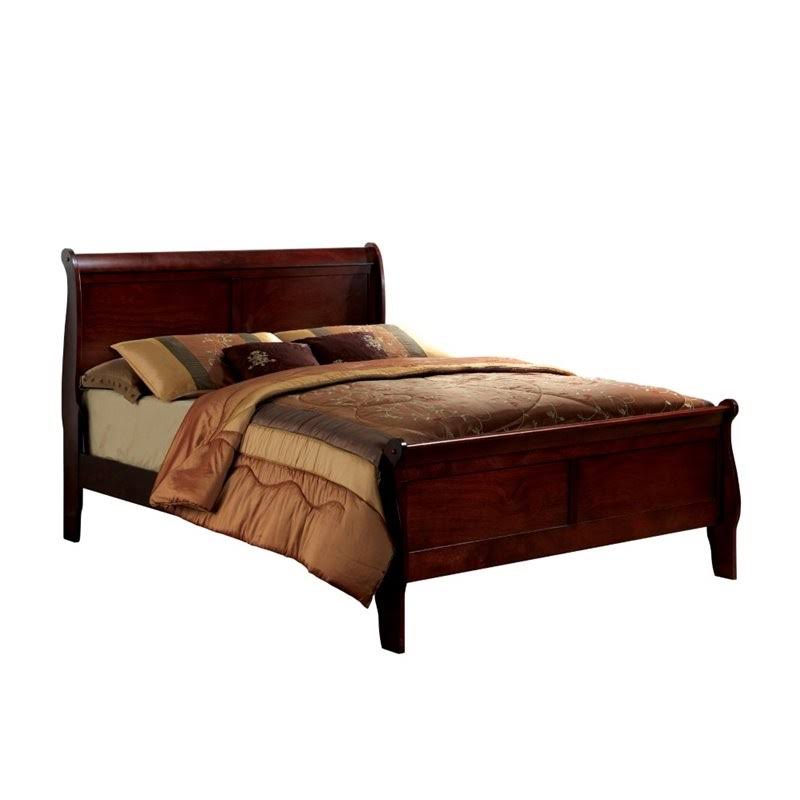 Queen Wood Sleigh Bed in Cherry Y88007
