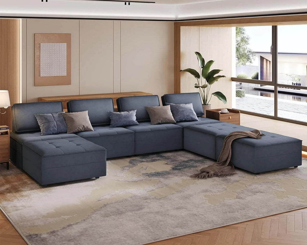 Velvet Beige 7 Seater U Shaped Sectional Sofa W29766