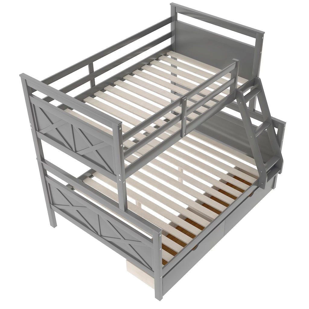 Gray Wood Convertible Bunk Bed with Drawers W735