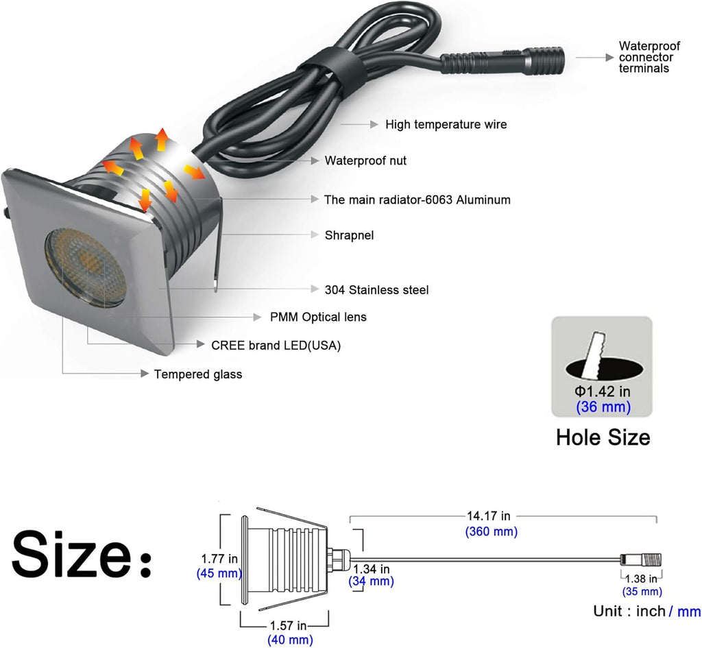 3W Waterproof Aluminum Stainless Steel LED In-Ground Well Lights Warm White S929
