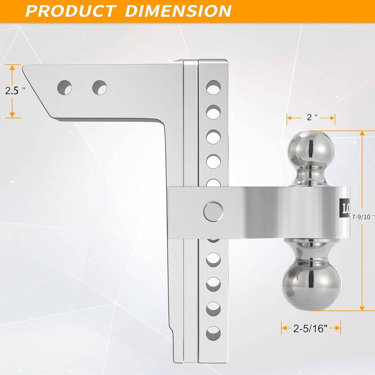 Adjustable Aluminum Trailer Hitch, Fits 2.5-Inch Receiver, 10-Inch Drop/Rise, 18,500 LBS GTW, Silver H1400