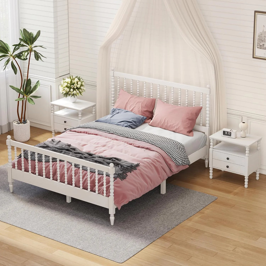 Queen Size Solid Wood Platform Bed with 2 Nightstands W2550