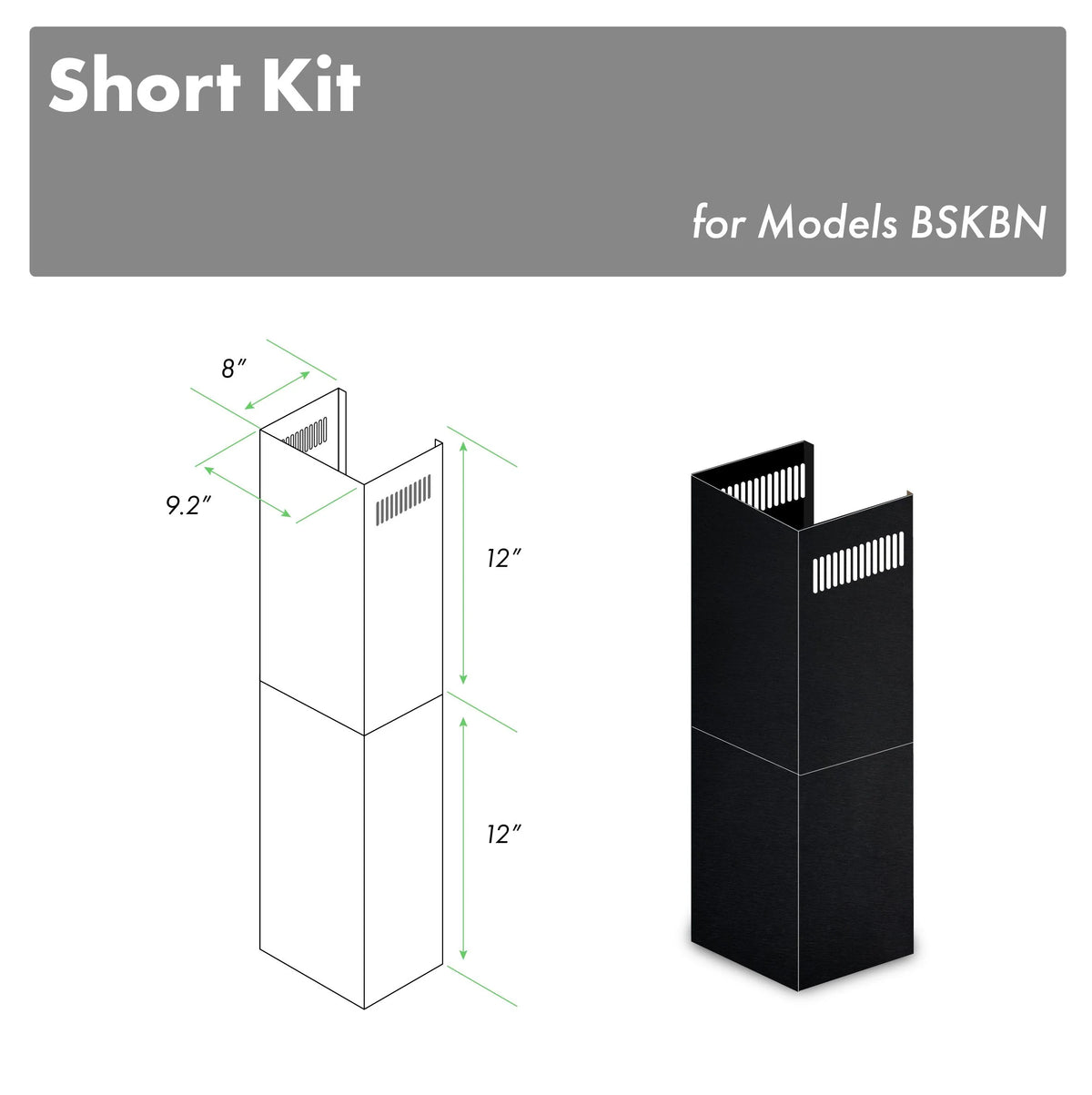 2-12 In. Short Chimney Pieces Black Stainless J7585