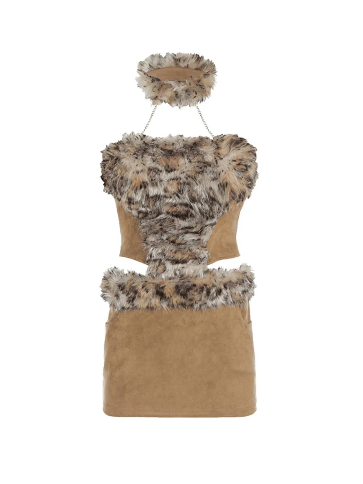 Suede Leopard Top + Skirt Set W574914