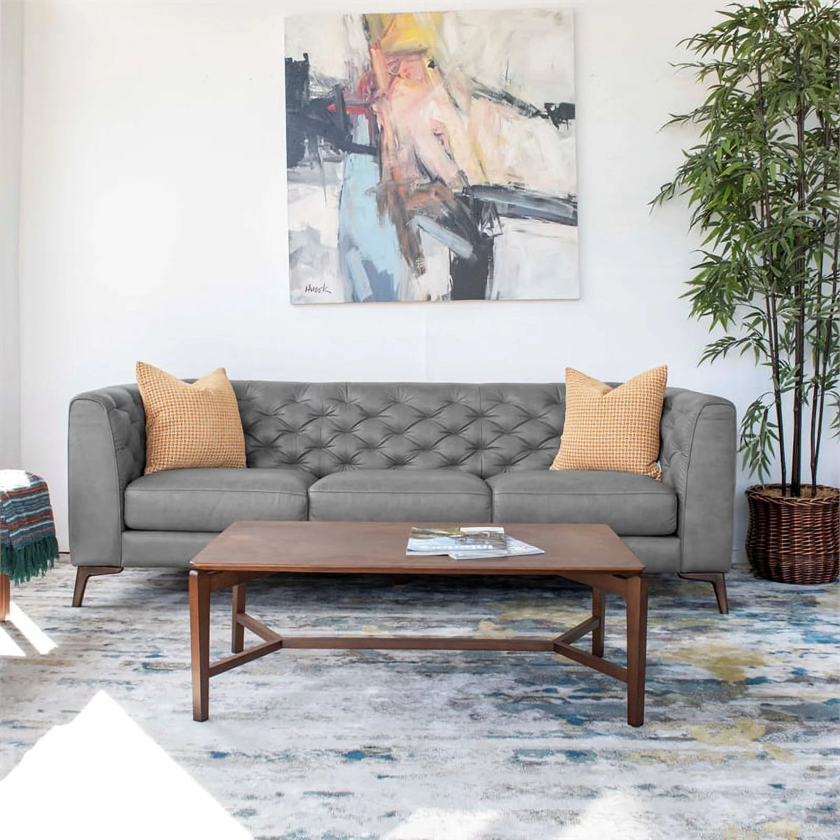 Gray Genuine Leather Sofa J701