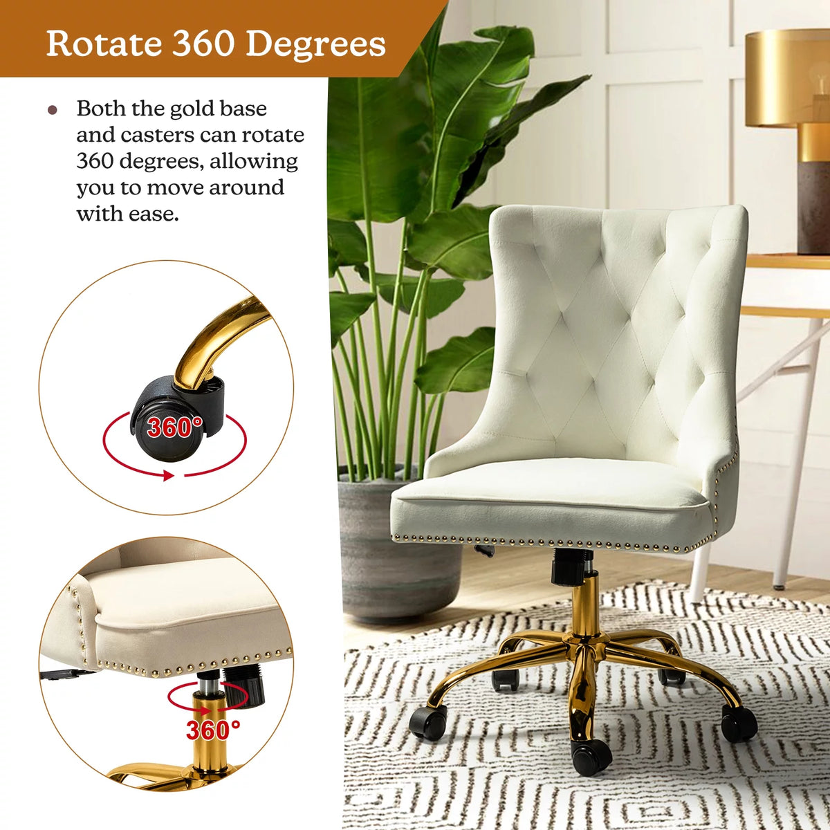 Velvet Tufted Wingback Upholstered Swivel Adjustable Office Chair Y945