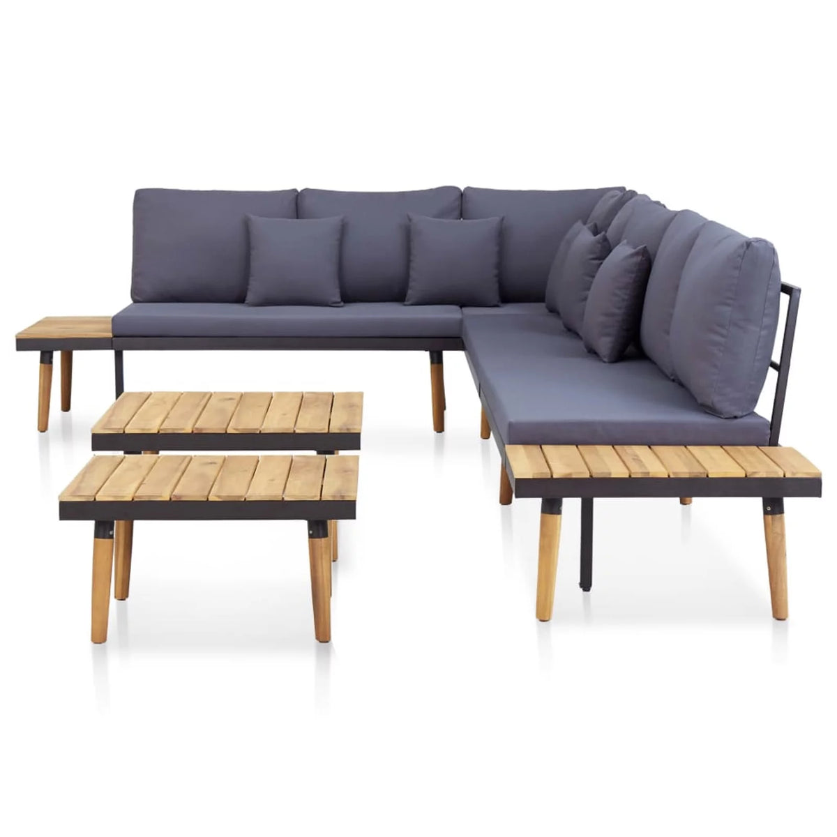 Dark Gray 7-Seater Acacia Wood Sofa with Coffee Table K78784
