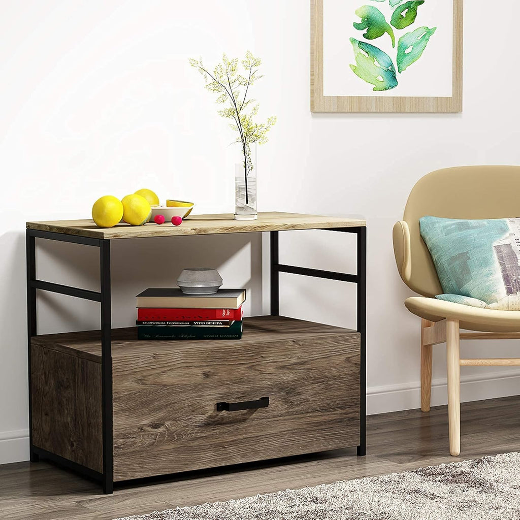 Wood Lateral File Cabinet with Drawer and Open Shelf N62042