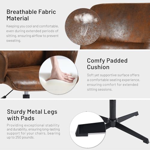 Beige Linen Fabric Upholstered Ergonomic Swivel Desk Chair Q1137