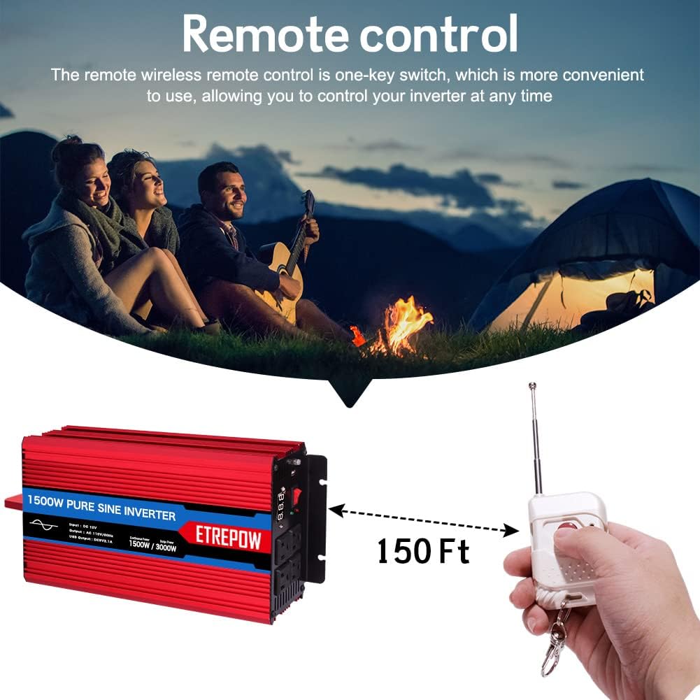 1500 Watt Pure Sine Wave Power Inverter 12V DC to 110V AC E12318