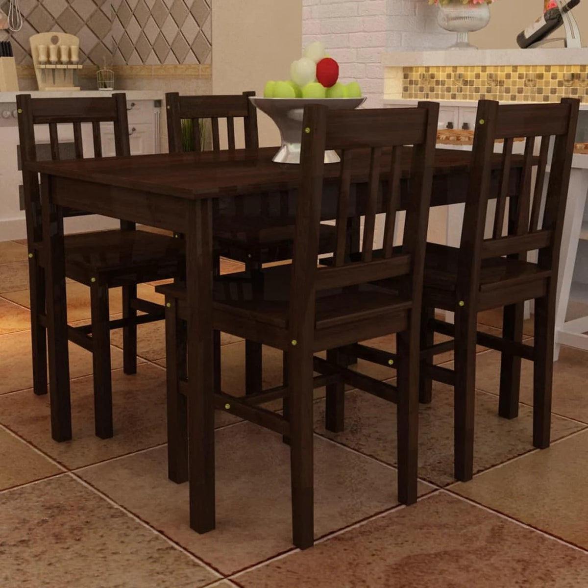 5 Piece Wooden Dining Set with 4 Chairs U833446