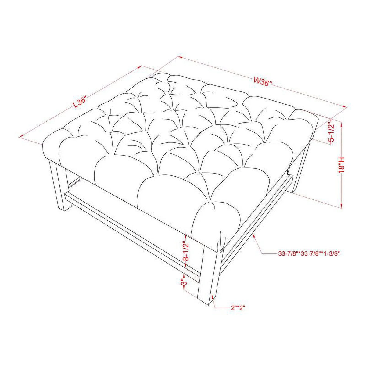 Wood Ottoman in Antique Washed Gray and Light Gray A4035