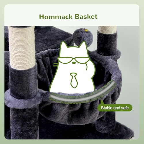 72in Dark Gray Cat Tree with 6 Scratching Posts T4749