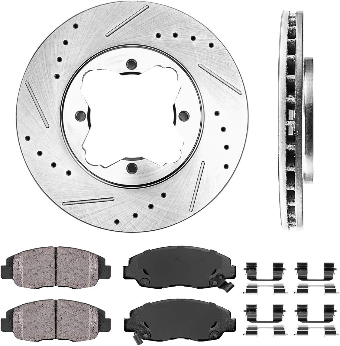 260mm 4 Lug Front Rotors + Ceramic Brake Pads + Hardware E70005