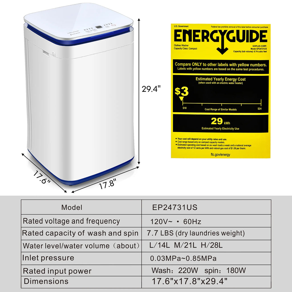 7.7 lbs Compact Full Automatic Washing Machine V11917