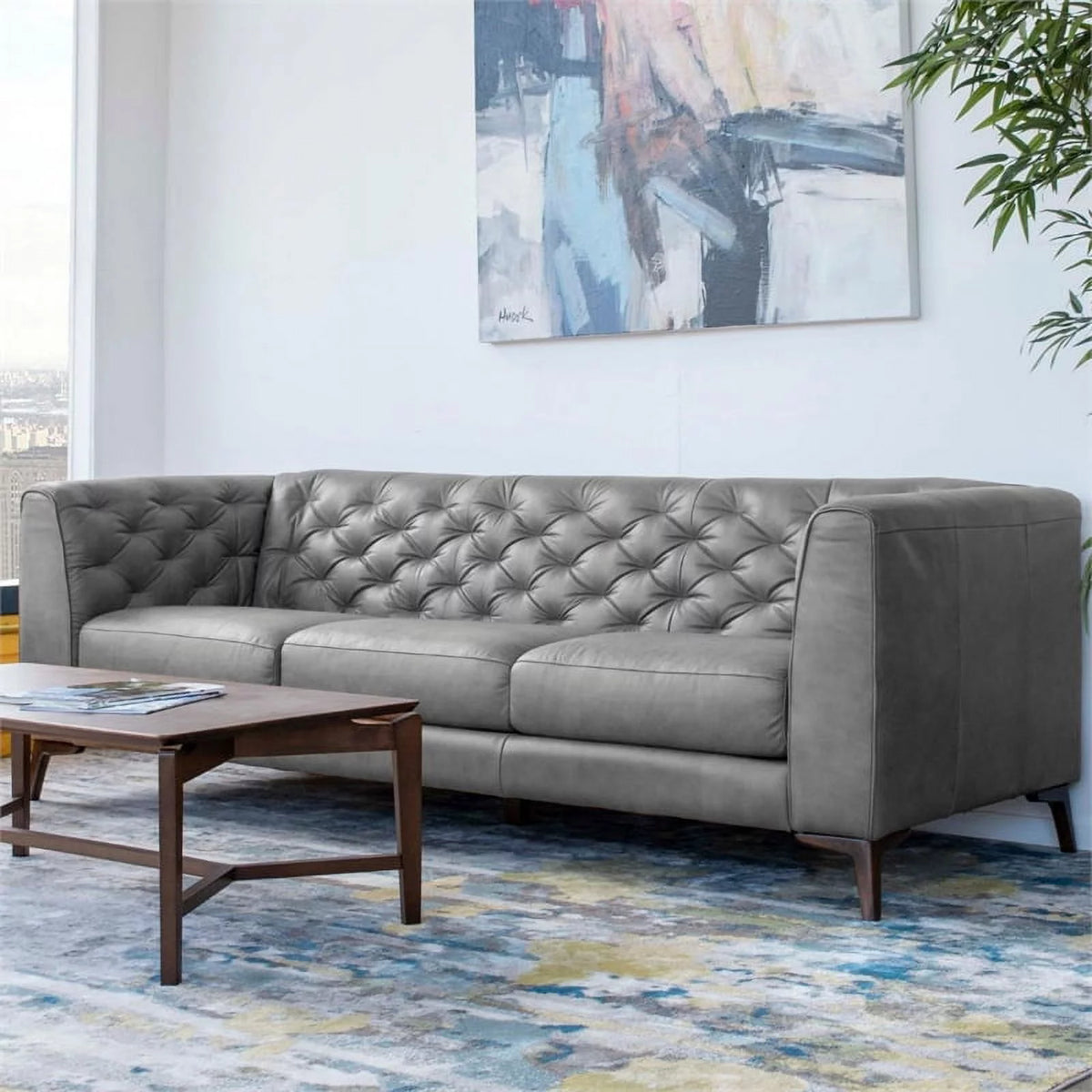 Gray Genuine Leather Sofa J701