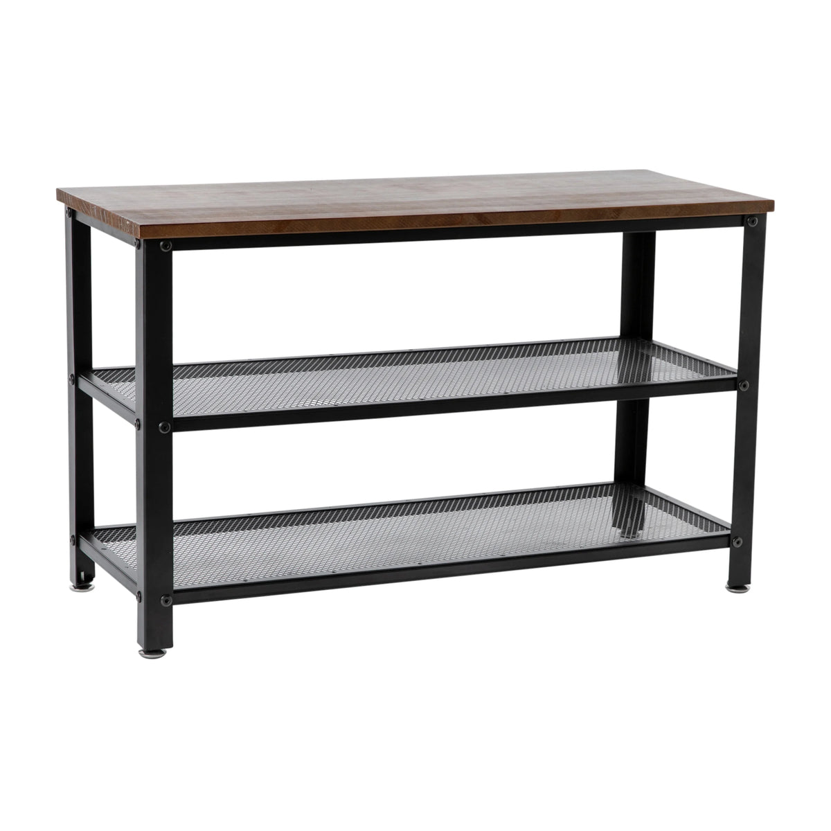 Rustic Brown Solid Pine Wood 3-Tier Shoe Rack Bench E79159