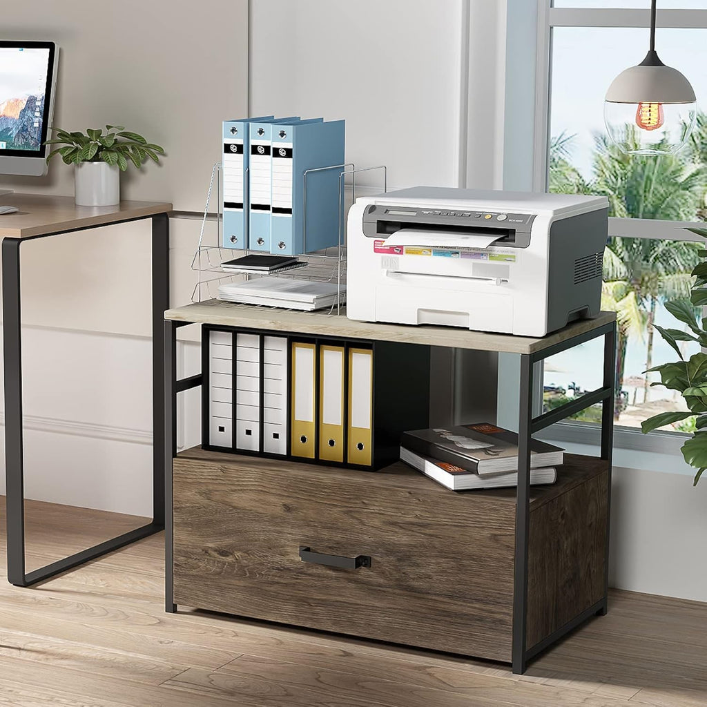 Wood Lateral File Cabinet with Drawer and Open Shelf N62042