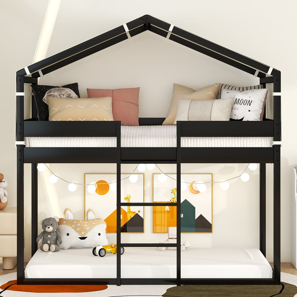 Twin-Over-Twin Wooden Bunk Bed with Play Tent G295455