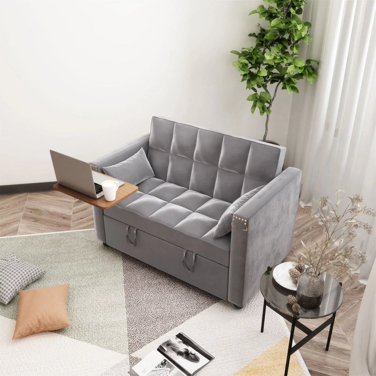 Velvet Convertible Sleeper Sofa Bed with Pull Out Bed Q9678