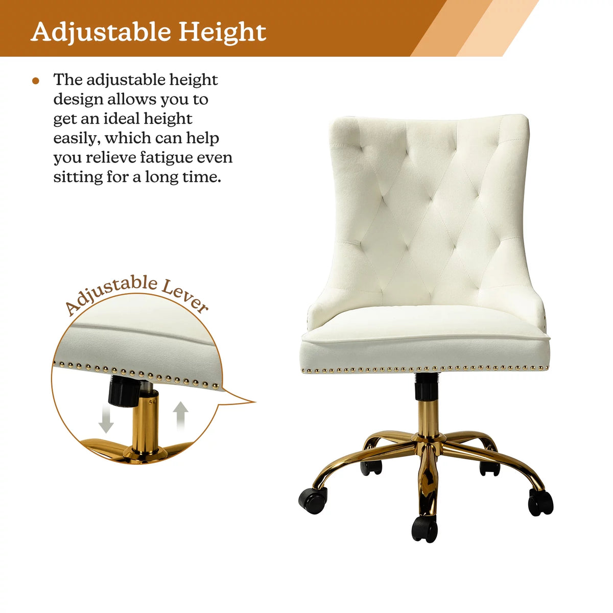 Velvet Tufted Wingback Upholstered Swivel Adjustable Office Chair Y945
