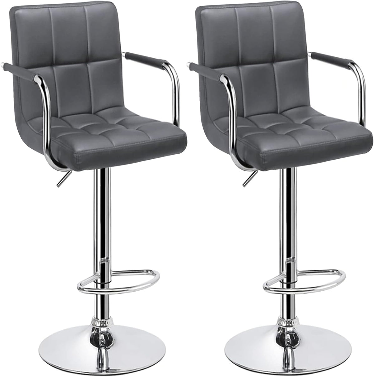 White Set of 2 Swivel Adjustable Bar Stools with Arms F327377