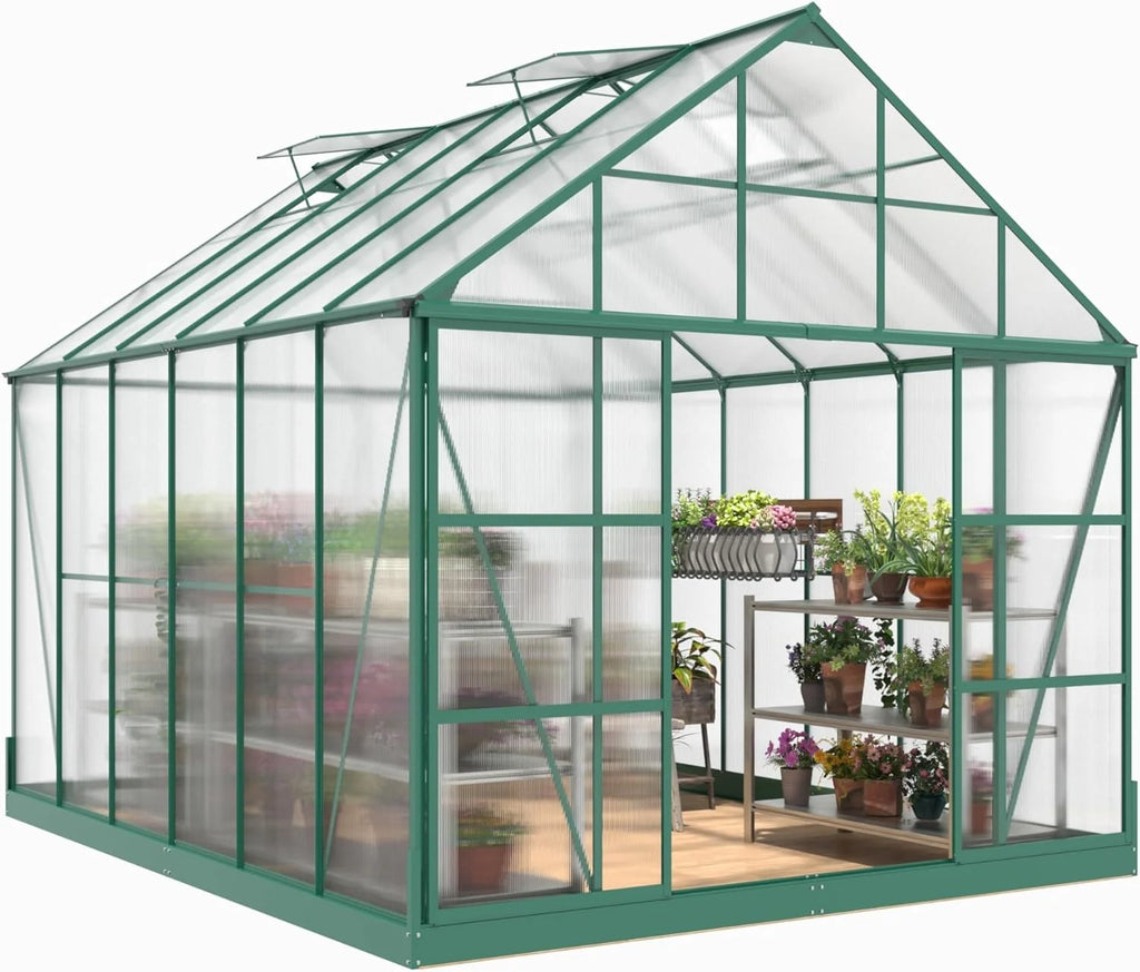 12x10x10 ft Polycarbonate Greenhouse with 2 Sliding Doors 4 Vents D848