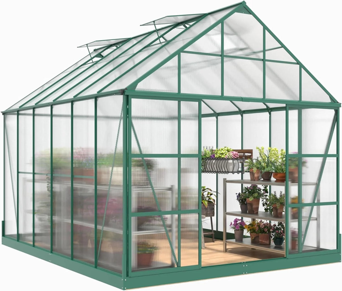 12x10x10 ft Polycarbonate Greenhouse with 2 Sliding Doors 4 Vents D848