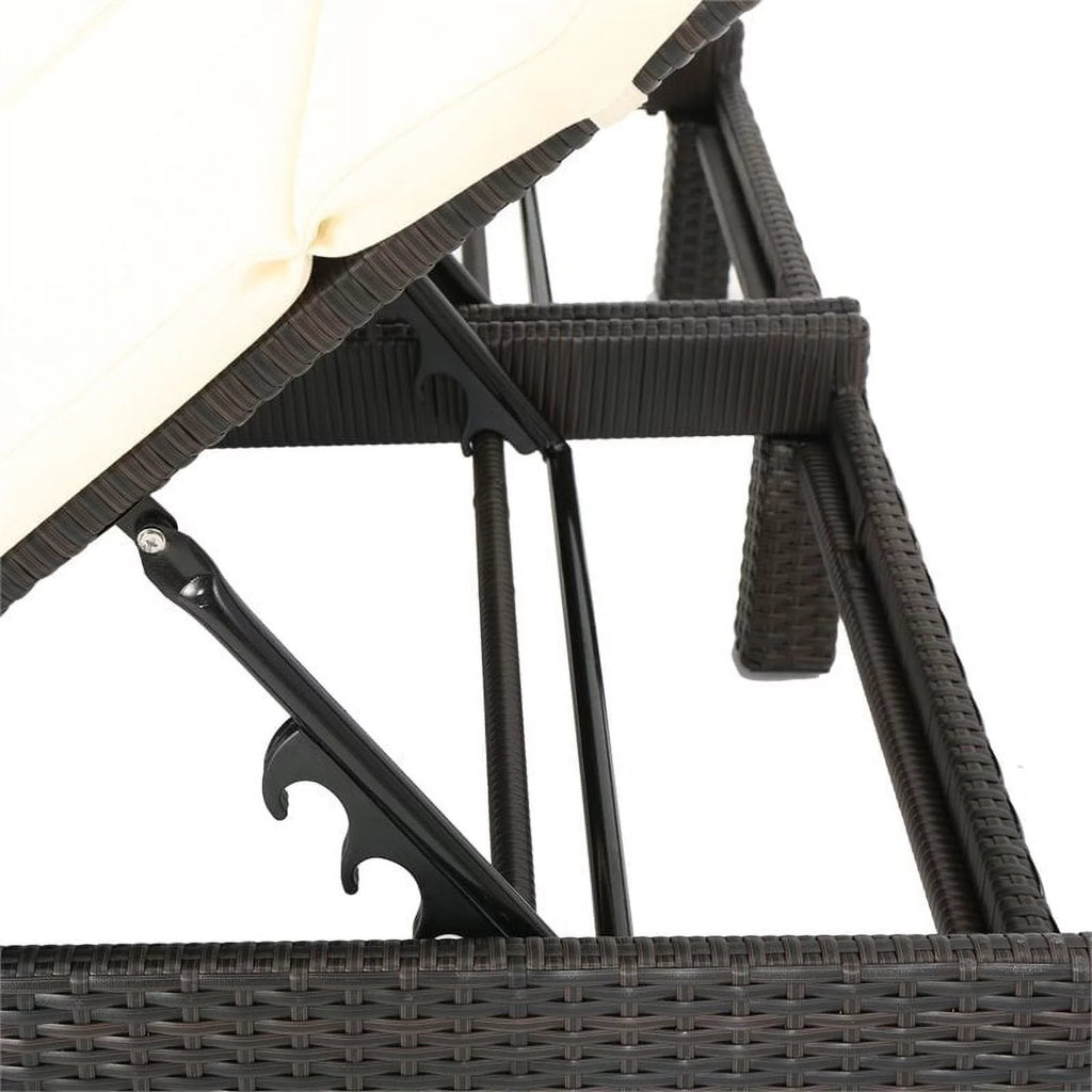 Multi-Brown Wicker Double Chaise Lounge Beige Cushions X4143