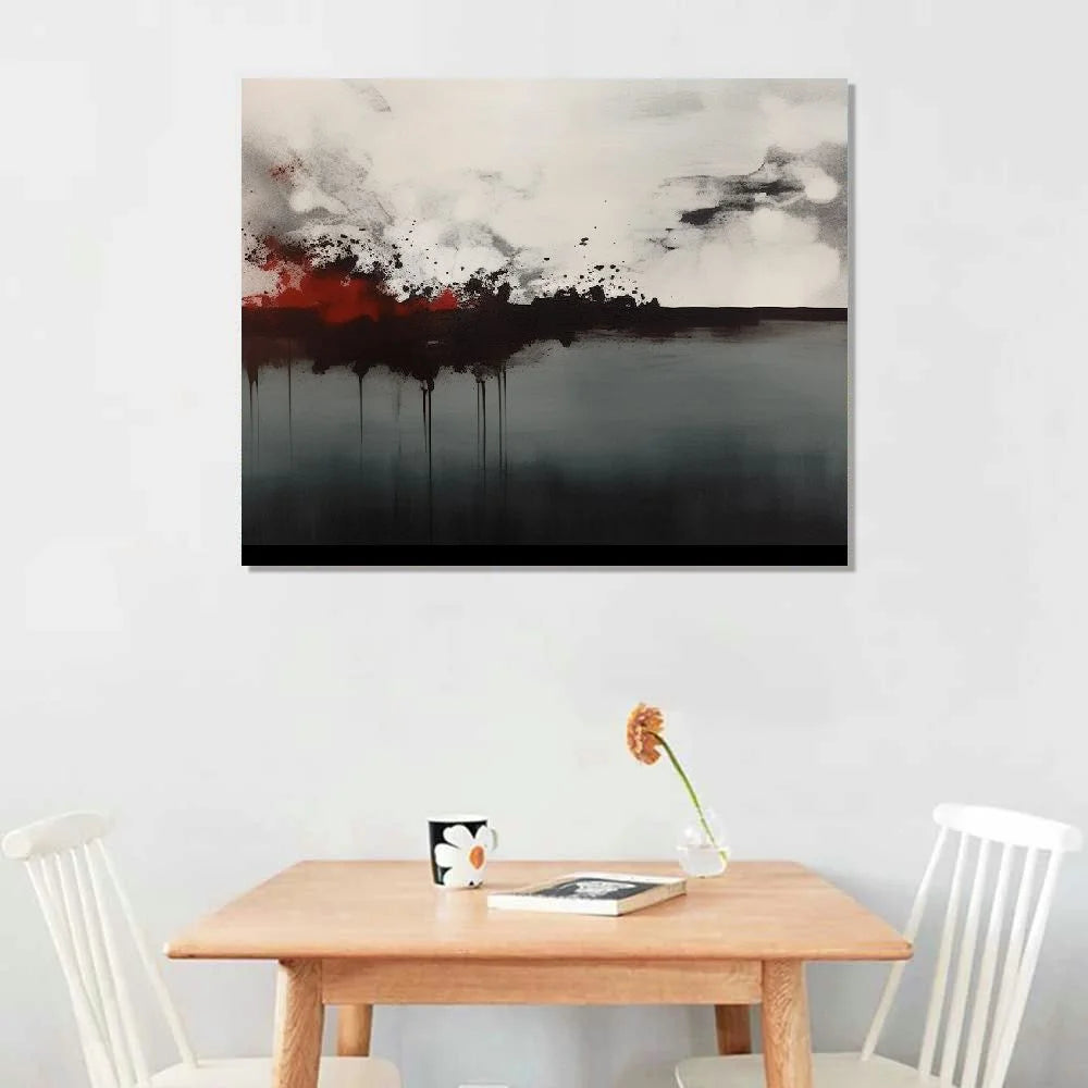 Framed Canvas Print Wall Art Black Gray Abstract Illustrations 20x16 J46709