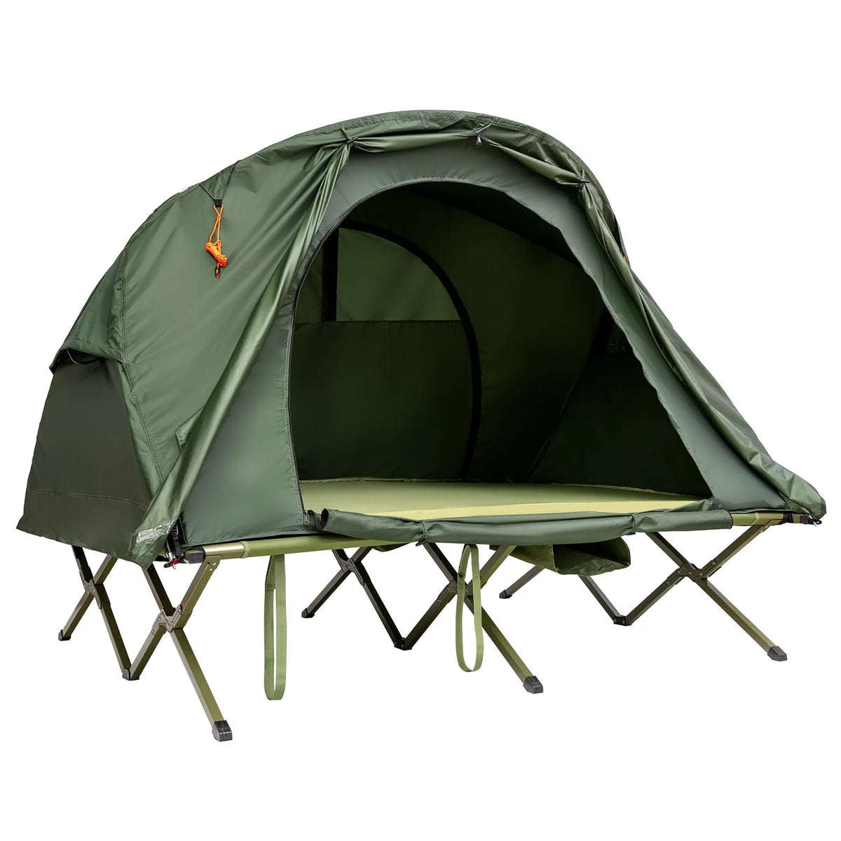 2-Person Folding Camping Tent Cot with External Cover Green D135