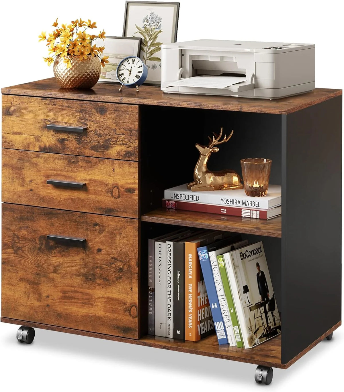 3 Drawer Wood File Cabinet with Storage Shelves G402