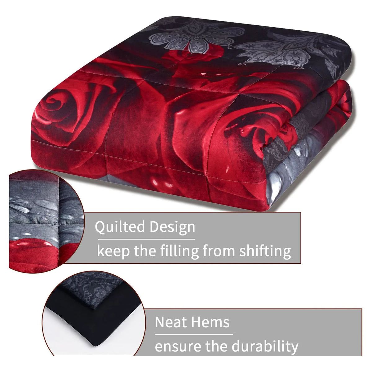 3D Rose Print Comforter Set King Size D36343