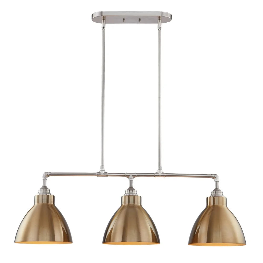 3-Lights Kitchen Island Pendant Lighting Satin Nickel Gold Metal Shade Y2354