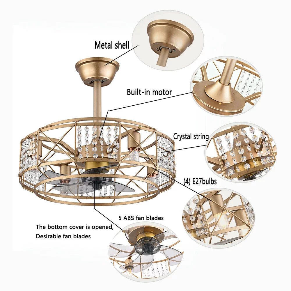 20" Crystal 4 Lights Ceiling Fan E63159