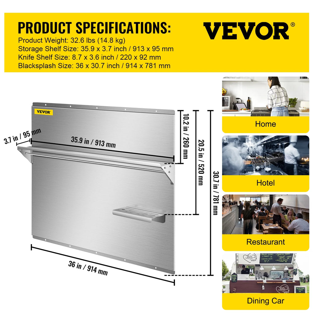 Stainless Steel Range Backsplash with Shelf P248