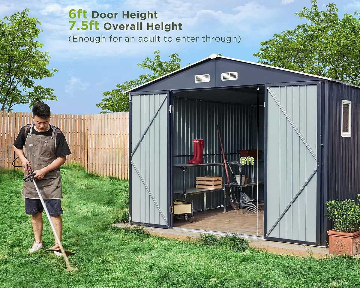 10x12x7.5 ft Galvanized Lockable Outdoor Storage Shed D74624