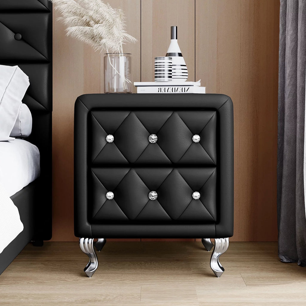 White 2 Drawer PU Leather Upholstered Nightstand E789642
