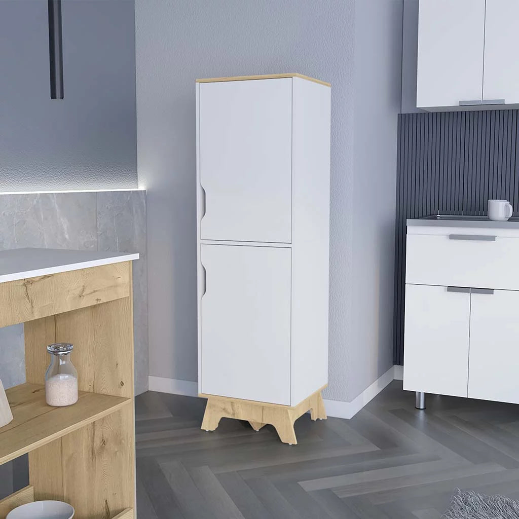 Light Oak White Four Shelves Two Doors Kitchen Pantry U375