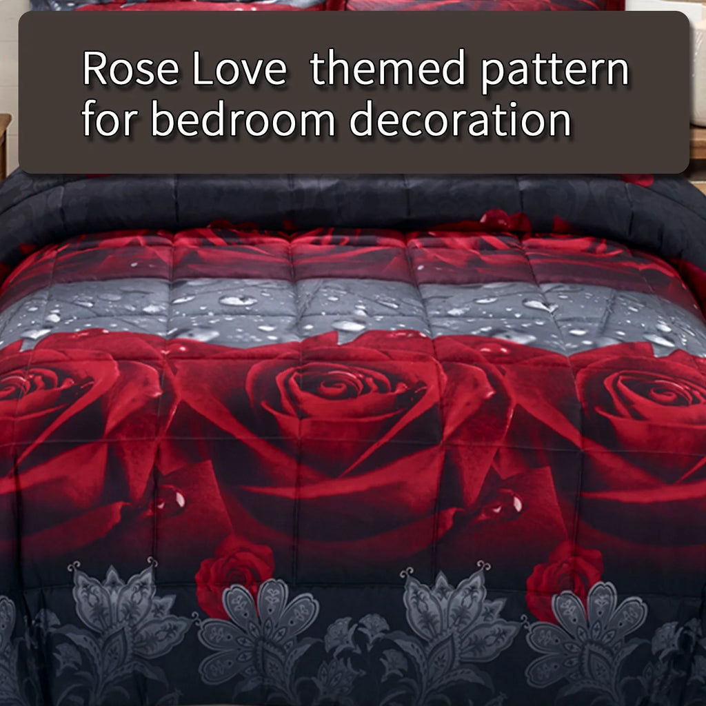3D Rose Print Comforter Set King Size D36343