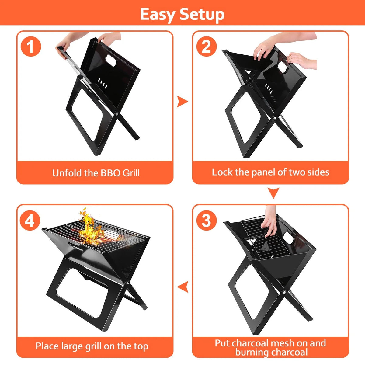Foldable Charcoal Stainless Steel BBQ Grill R6508