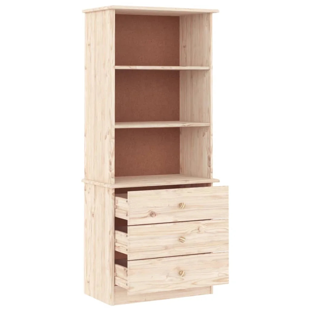 Solid Wood Pine Bookcase with Drawers M462873