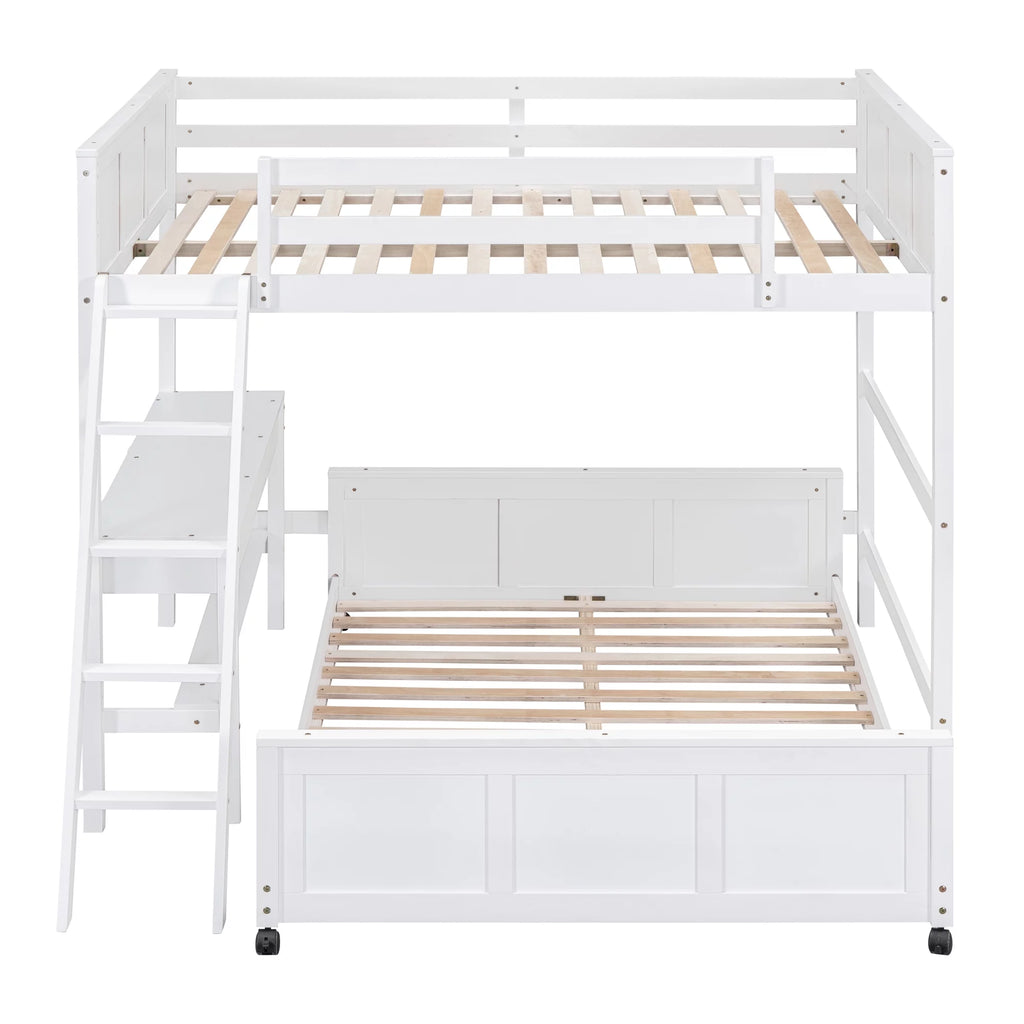 Full Over Full Bunk Bed with Desk, White F3747