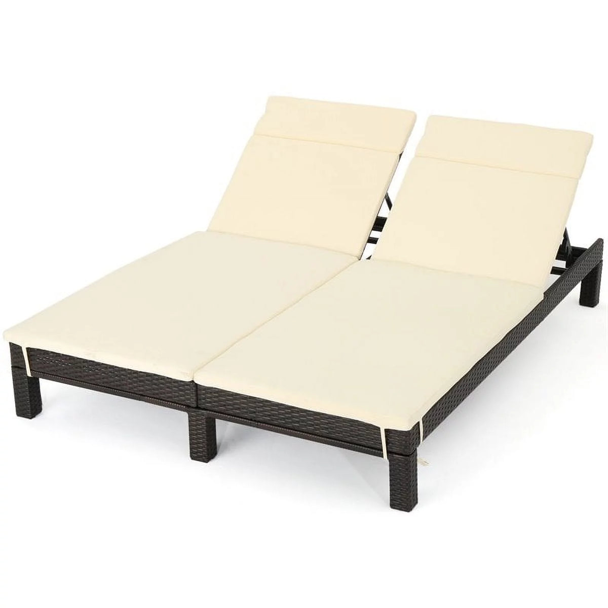 Multi-Brown Wicker Double Chaise Lounge Beige Cushions X4143