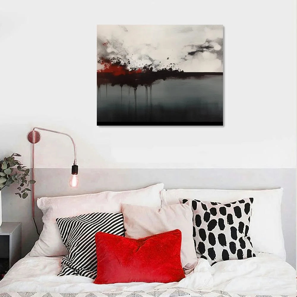 Framed Canvas Print Wall Art Black Gray Abstract Illustrations 20x16 J46709