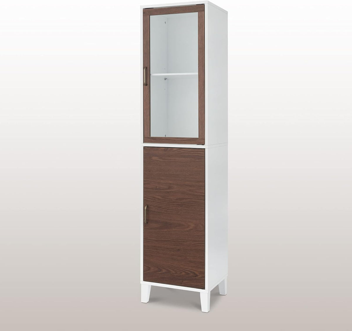 White Natural Wood Bathroom Linen Cabinet N42271