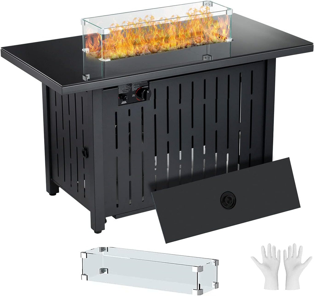 28 Inch 50,000 BTU Propane Fire Pit Table with Lid and Lava Stone K74790
