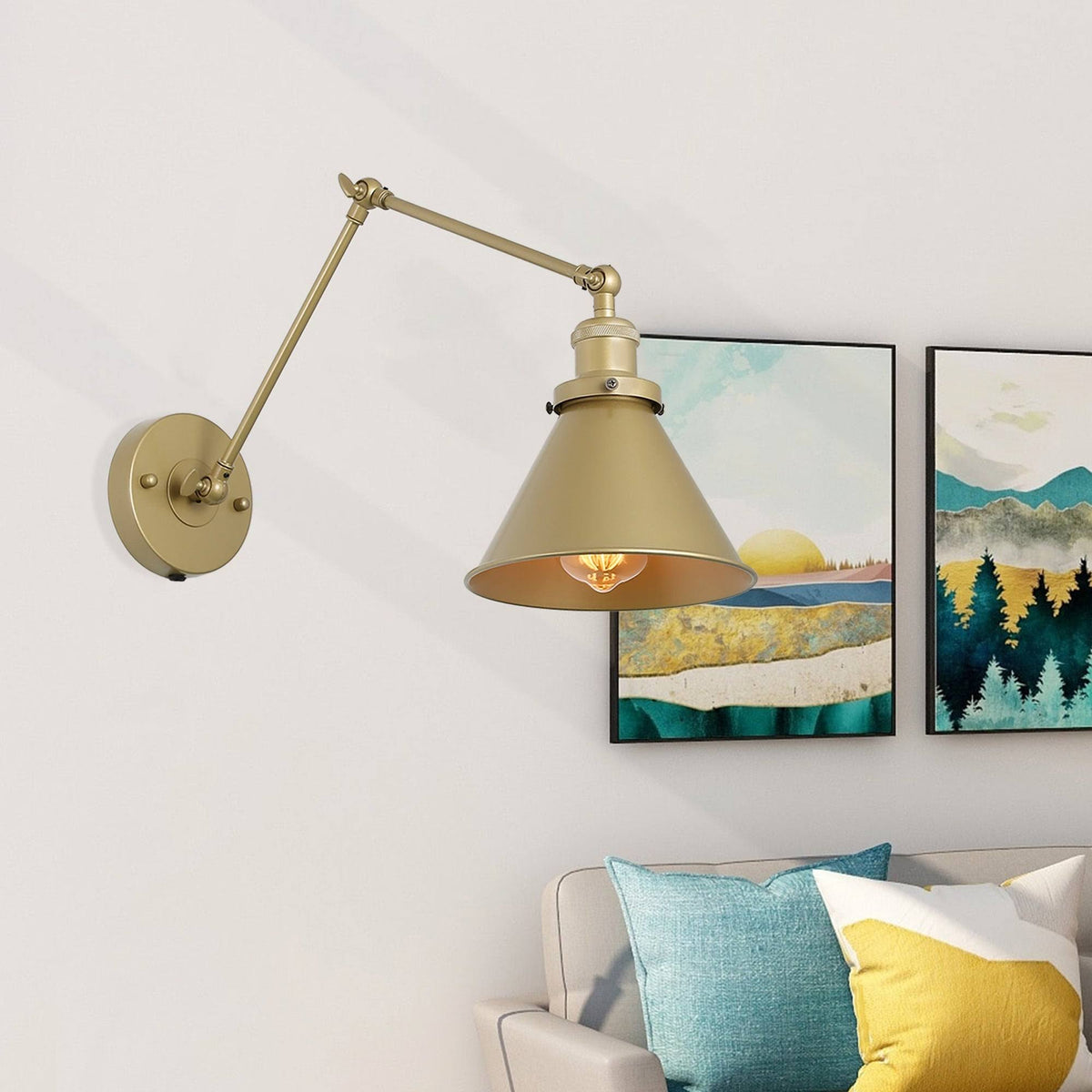 Adjustable Gold Swing Arm Plug-In Wall Lamp S969471