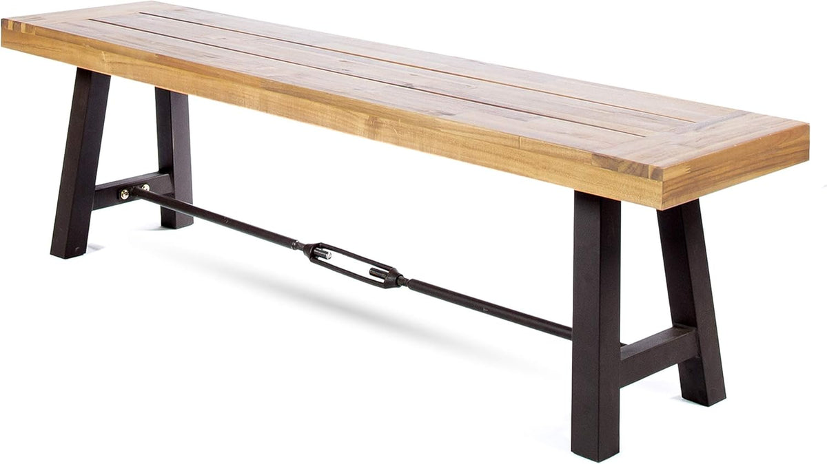 Acacia Wood Outdoor Bench with Metal Accents T374