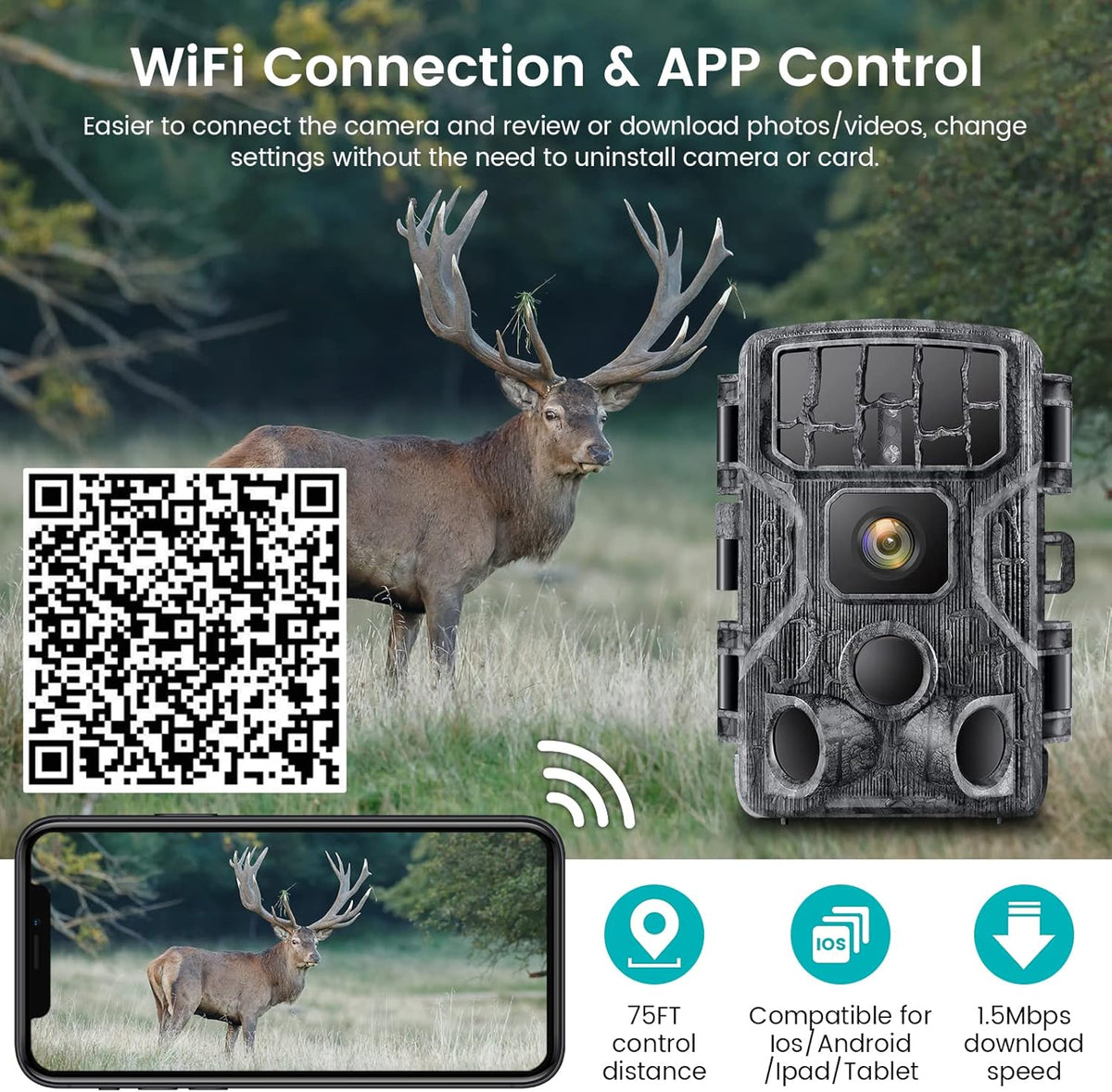 4K 30MP WiFi Trail Camera with Night Vision H725022